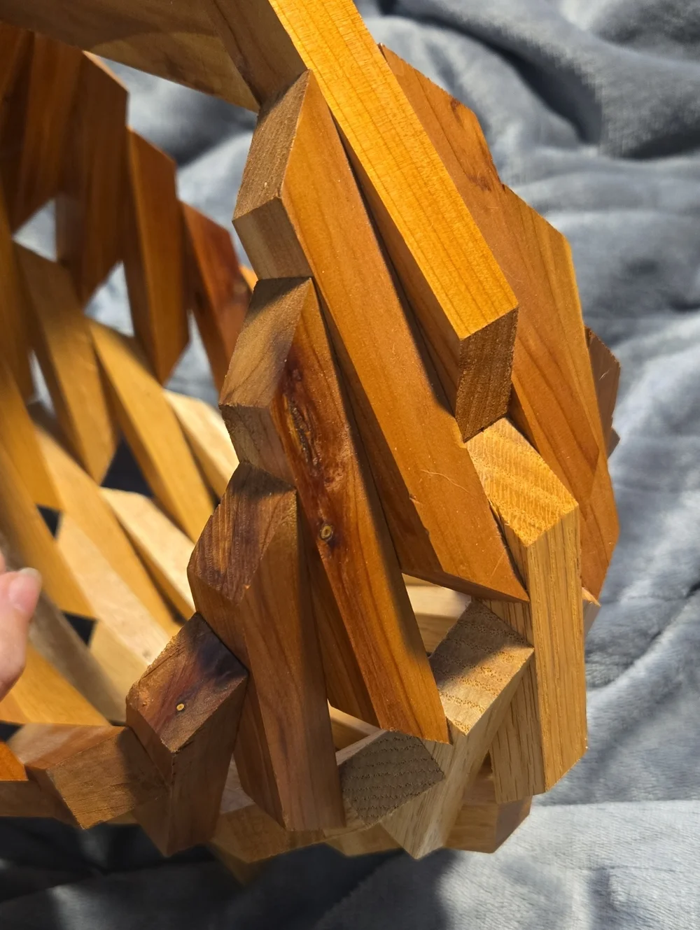 Mid-Century Modern (MCM)Wooden Basket-Handcrafted Geometric Fruit Bowl/Planter